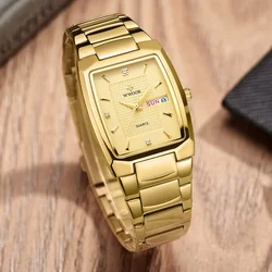 2024 New Square Watch Men with Automatic Week Date Luxury Stainless Steel Gold Mens Quartz Wrist Watches Relogio Masculino