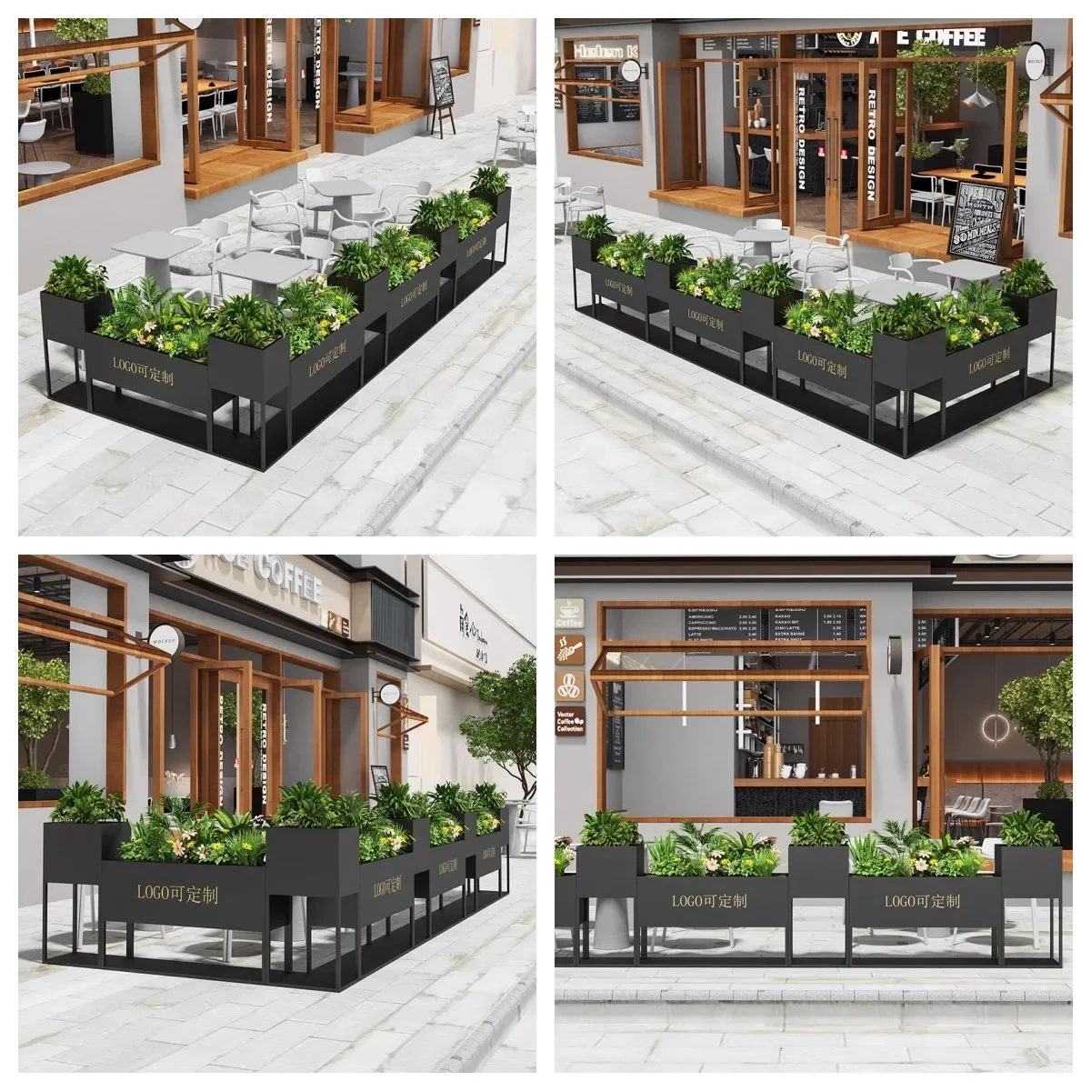 Outdoor wrought iron flower box stainless steel combination square partition flower trough commercial street municipal green pla