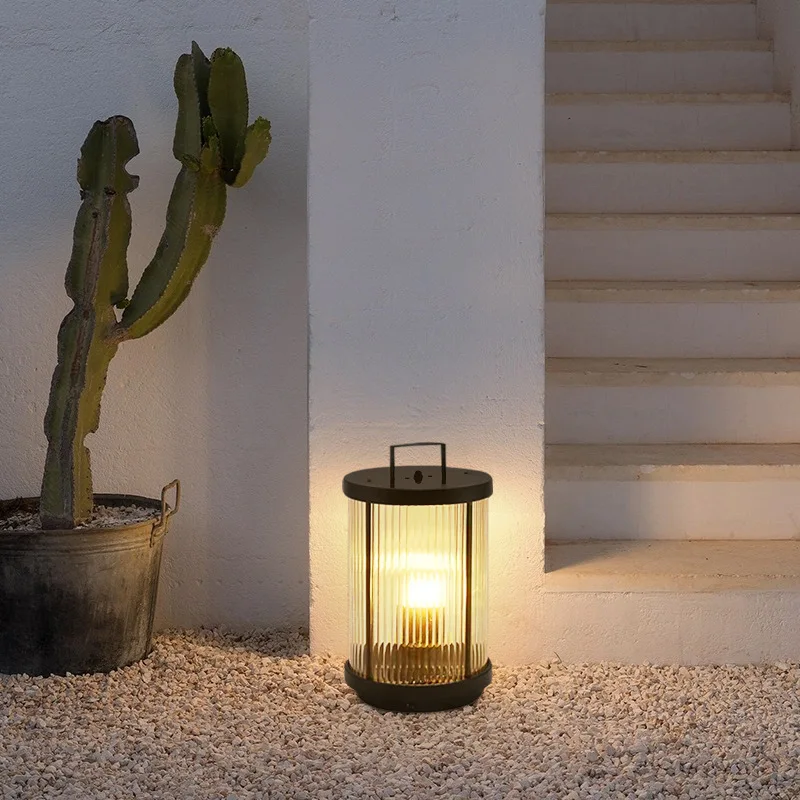 Retro Solar Courtyard Light Outdoor Waterproof Circular Modern Outdoor Villa Garden Corridor Garden Portable Lawn Light