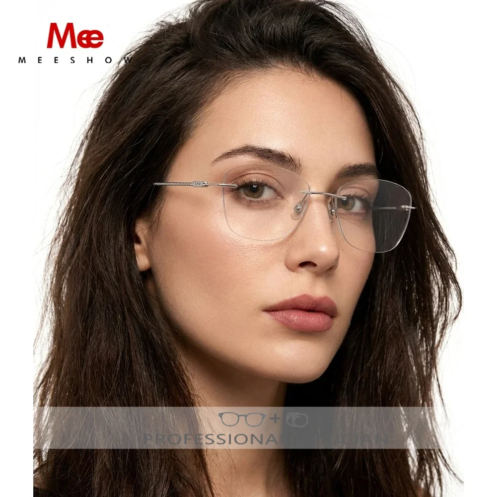 Meeshow WomenTitanium Rimless Eyeglasses Prescription Glasses Optical Lenses Myopia Hyperopia Eyewear Customized Progressive