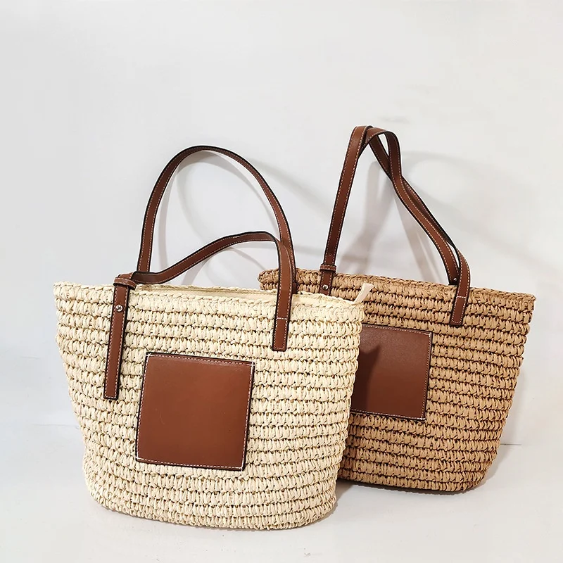 

Elegant women's vegetable basket handbag fashionable large capacity simple beach bag hand woven grass woven bag