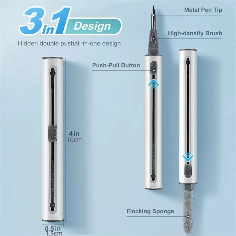 Multi-functional Push-Pull Cleaning Tool Kit All-in-One Earbud Cleaning Pen for Bluetooth Headphones Keyboard Phone Cleaning