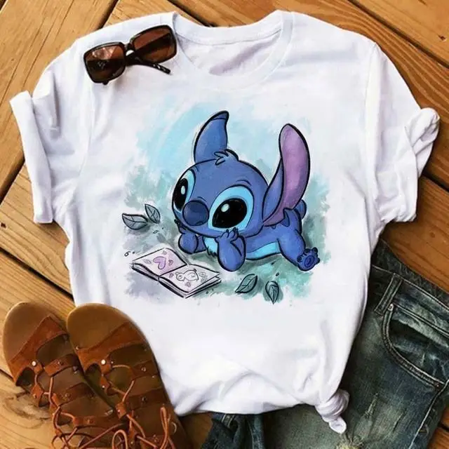 Christmas Stitch Disney T-shirt ample et confortable en coton pour hommes et femmes, tenue Parent-enfant à manches courtes