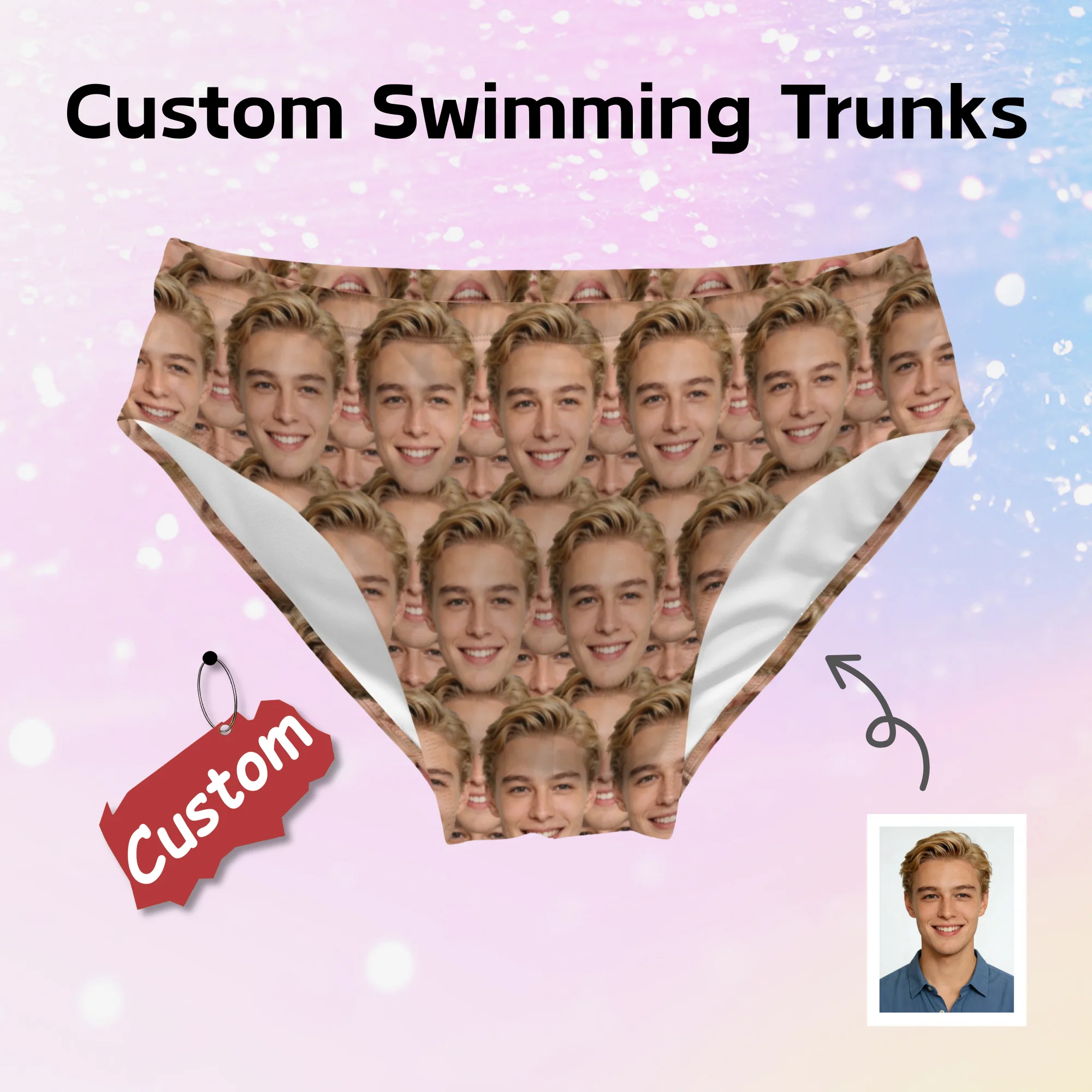 Custom Men's Swimming Trunks Non-slip Sexy Men's Briefs Personalized Photo Face Print Swimwear Beach Surf Shorts Bikini Gifts