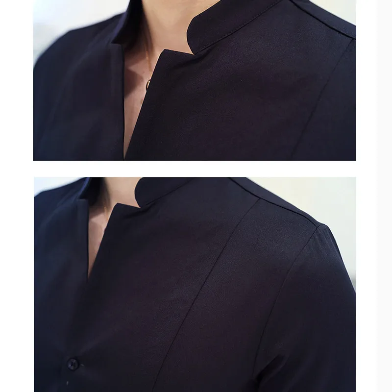 2023 New Style Male Casual Dress Spring Long Sleeve Shirts/Men\'s High Quality Stand Collar Business Shirts/Plus Size S-5XL
