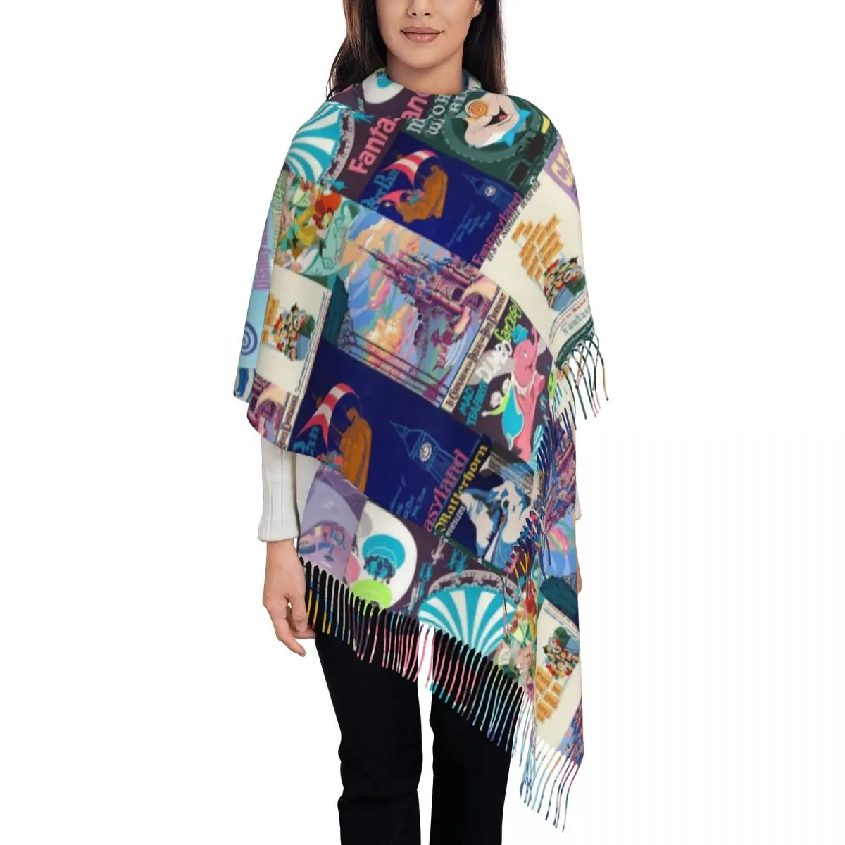 

Fantasyland Theme Park Vintage Ride Attraction Posters Scarf for Womens Warm Shawls and Wrap Fantasyland Shawl Scarf Ladies