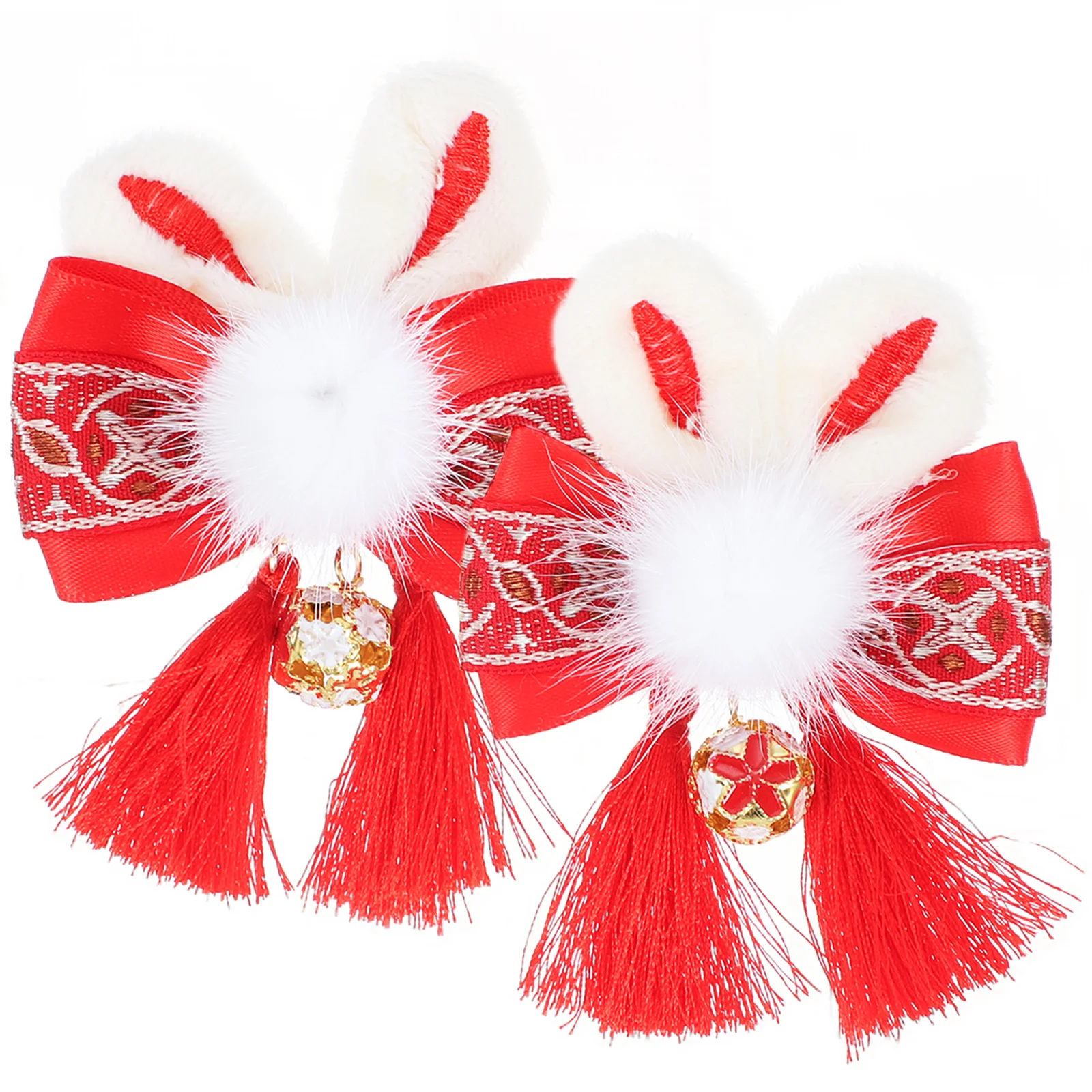 

2 pcs Rabbit Ear Clips With Tassel Chinese Style Hair Accessories For Women Daily Party Wear Non-Damage Comfortable