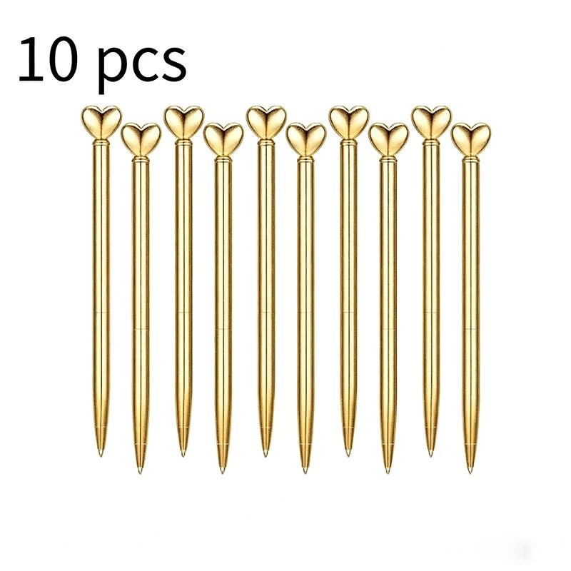 10 Pcs Heart-Shaped Retractable Metal Pens with Black Ink, Medium Point, Round Body, Twist Closure - Perfect for Business, Offic