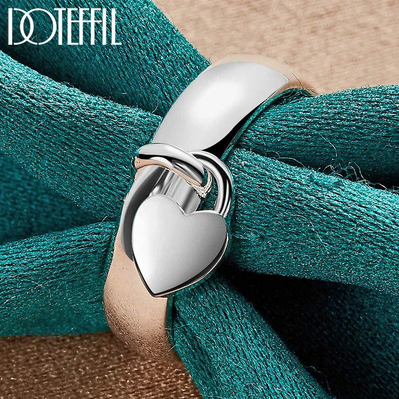 DOTEFFIL 925 Sterling Silver Heart Lock Ring For Woman Man Fashion Wedding Engagement Party Gift Charm Jewelry