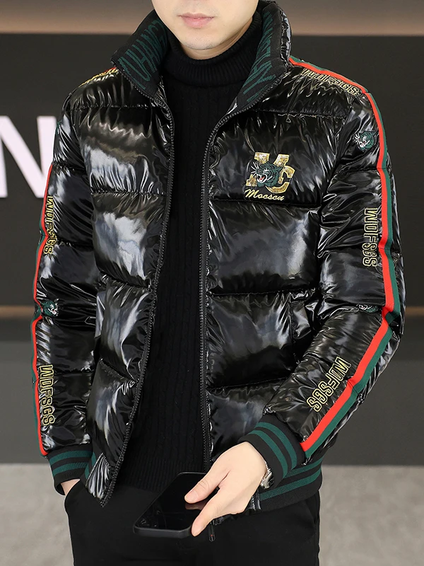 

Глянцевая хлопковая куртка для молодых мужчин с утолщенным воротником-стойкой, вышивкой, модная повседневная верхняя одежда, пальто с длинными рукавами в стиле Cleanfit