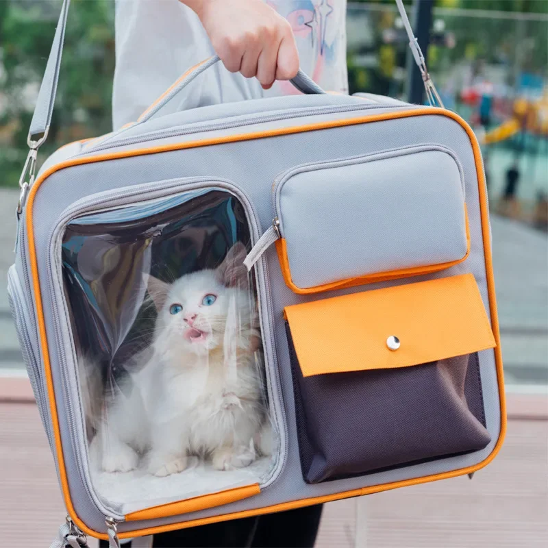 New Double Layer Cat and Dog Backpack Large Capacity One Shoulder Canvas Pet Bag for Outdoor Travel Pet Travel Backpack