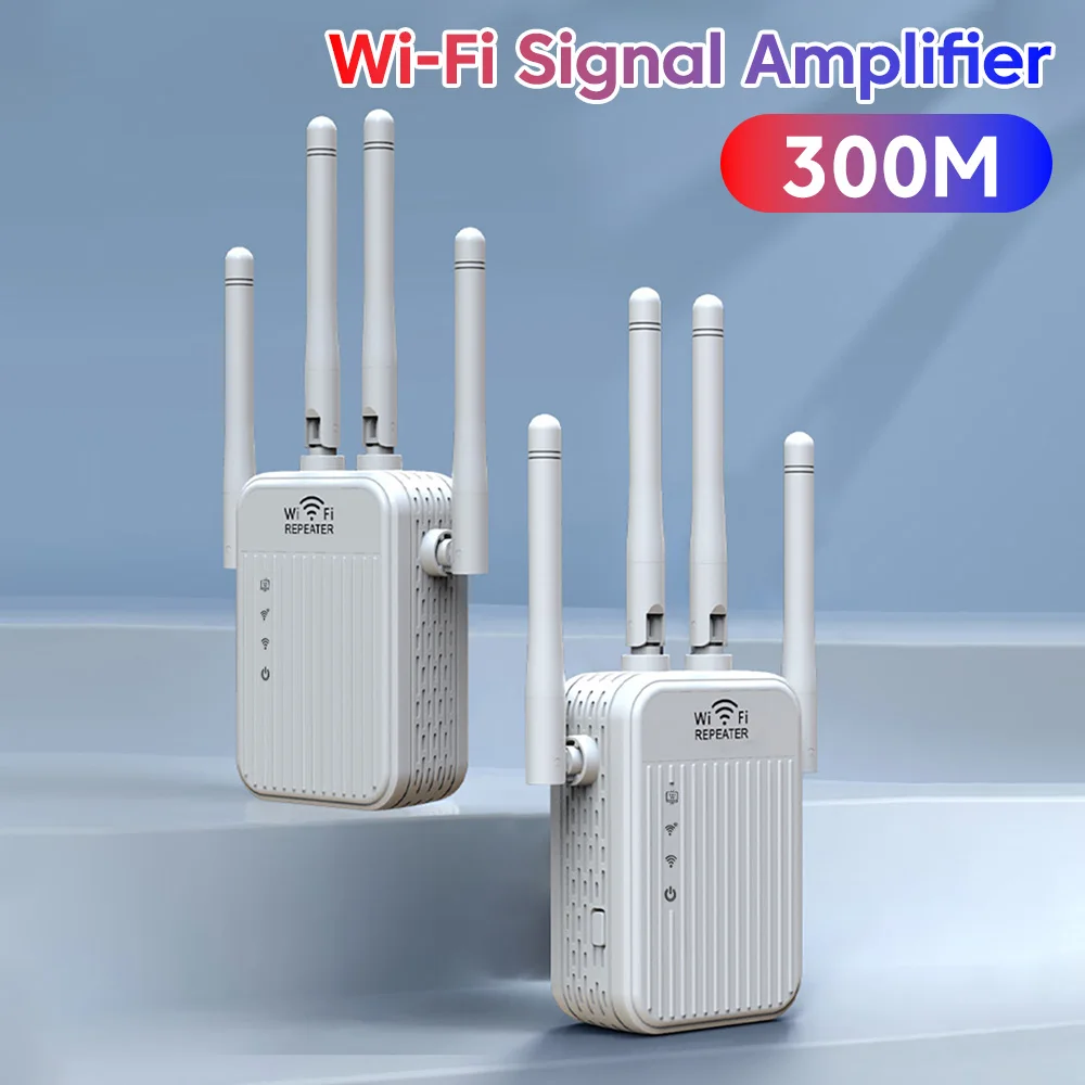 300Mbps WiFi Repeater Wireless Signal Booster 2.4GHz WiFi Extender 4 Antennas Long Range Amplifier Ethernet Port Home