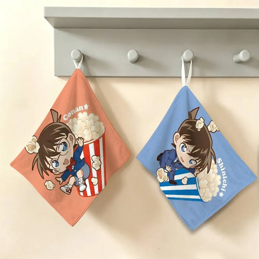 Detective Conan Polyester Cotton Hand Wiping Towel with Hanging Loop, Lightweight for Home and Commercial Use