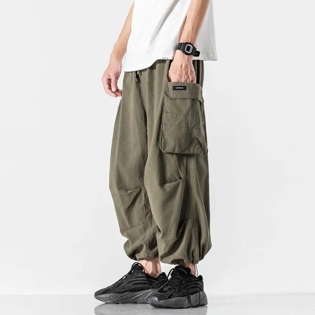 Harajuku Vintage Wide leg Oversize Pants Men Casual Joggers Harem Pants White Cargo Pants Skateboard  Trousers 2023 Streetwear