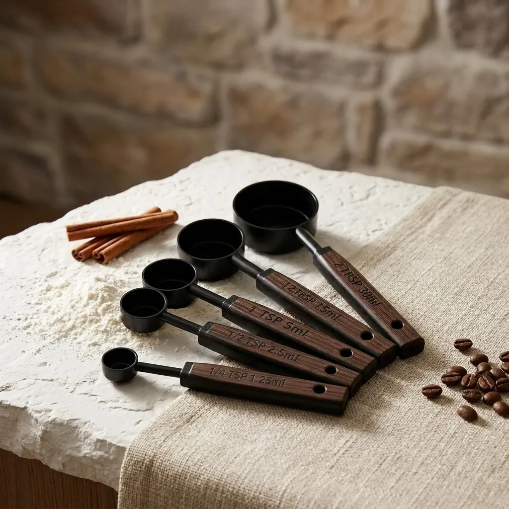 6pcs/set Nestable Plastic Measuring Spoon Set Wood Grain Plastic Handle Coffee Bean Salt Seasoning Measure Spoon Baking Tools