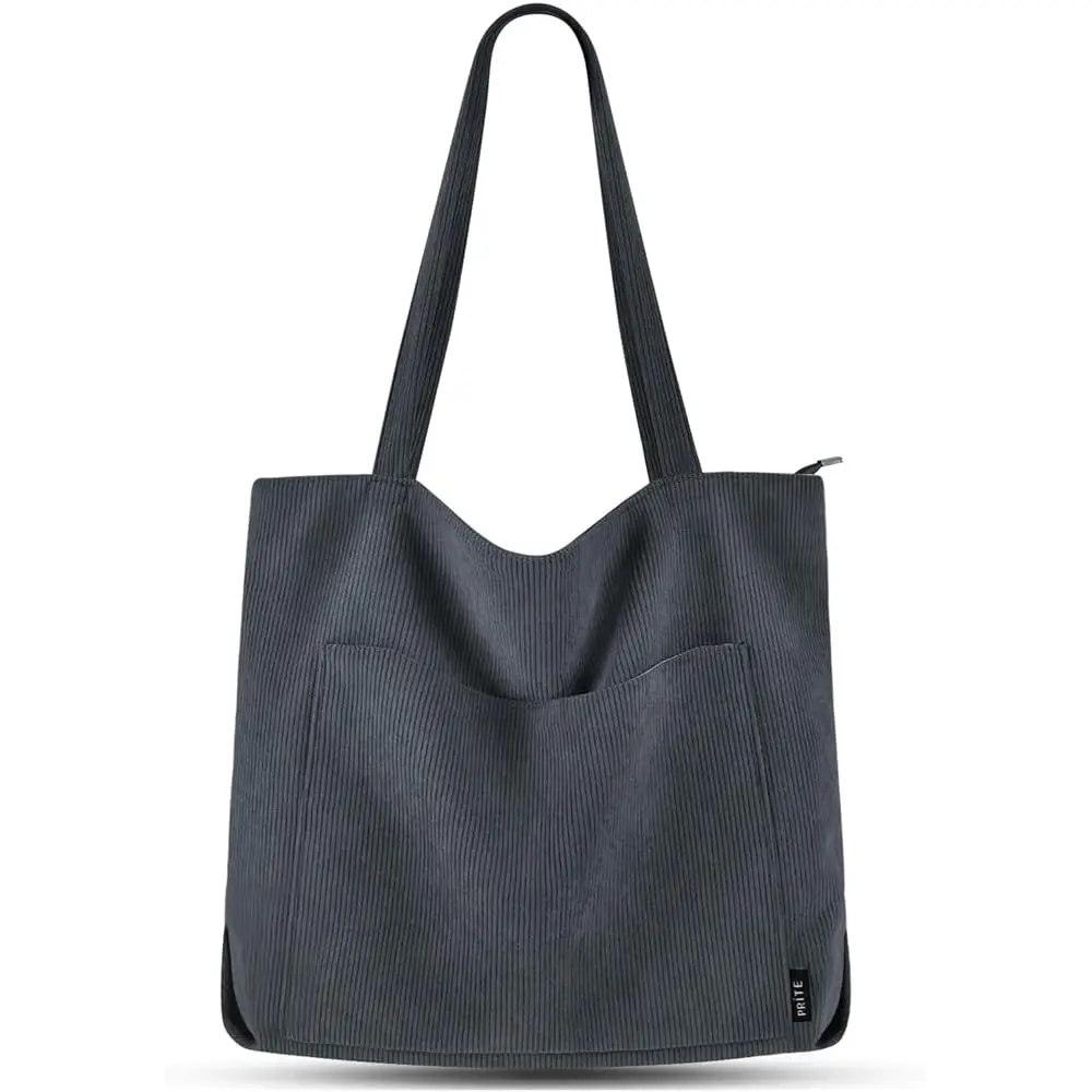 

Женская сумка-тоут из вельвета, большая сумка через плечо с молнией и карманами для колледжа, работы, путешествий и шопинга