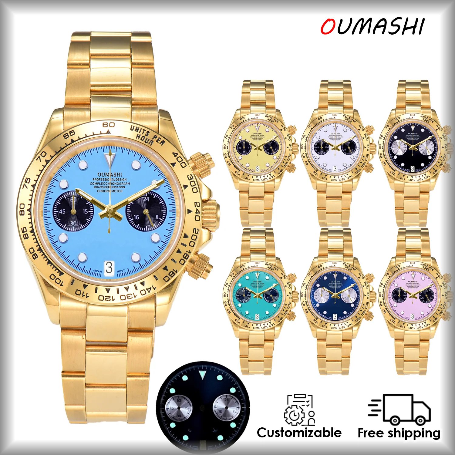 

VK64 Watches Luxury Chronograph Luminous Dial Waterproof Sapphire crystal Stainless steel Customizable Men's Quartz Watches