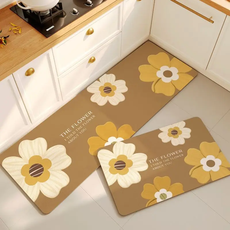 VIKAMA Ins Cream Wind Kitchen Mat Quick Drying Water Absorbing Non Slip Splash Proof Cushioned Floor Mat for Modern Home