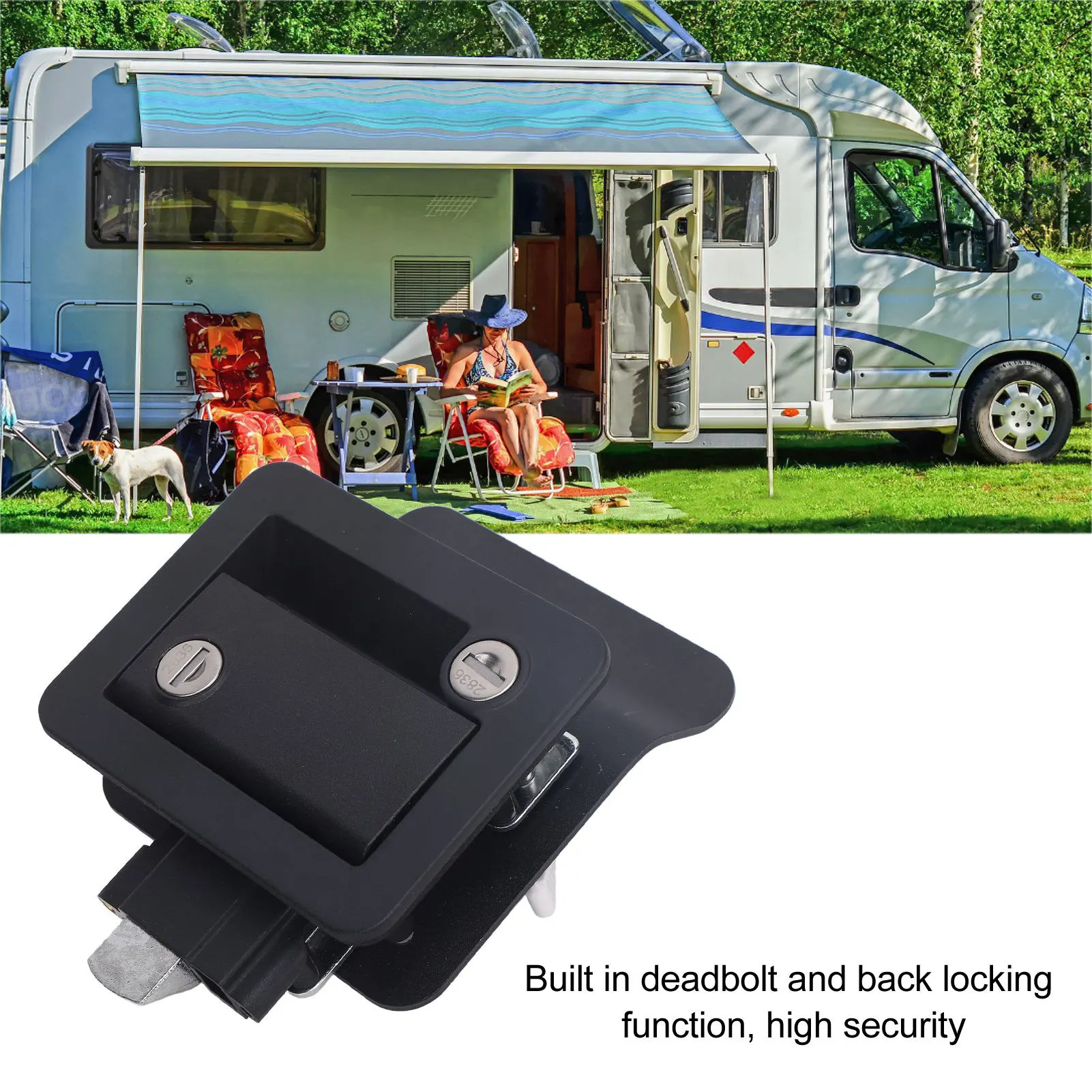 

Trailer Entry Door Lock RV Door Lock with Paddle Deadbolt Door Handle Enclosed Entry Door Lock Black for Trailer