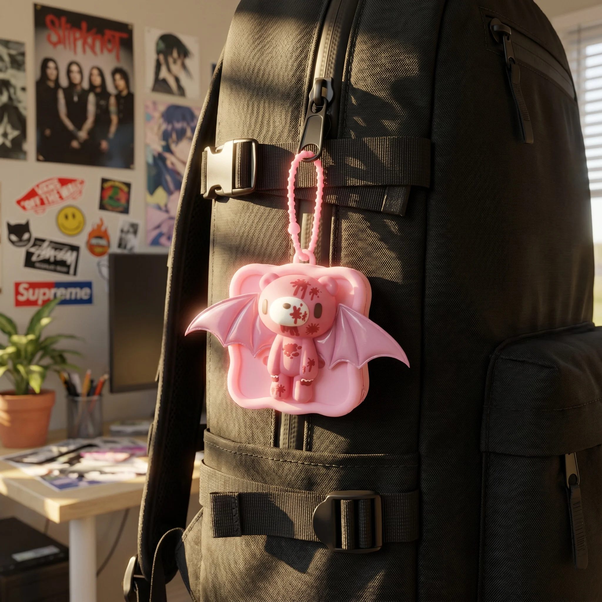 Cute Bat Wing Bear Silicone Mini Pouch Portable Earbud Coin Bag Keychain Bag Charm