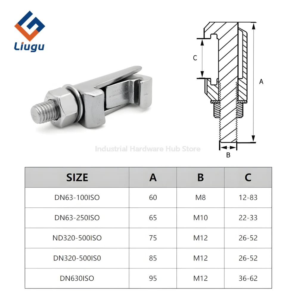 M8 M10 M12 304 Stainless Steel ISO Double Claw Clamp Vacuum Flange Fitting Groove Hook Type Caliper Screw C Clamp Hook