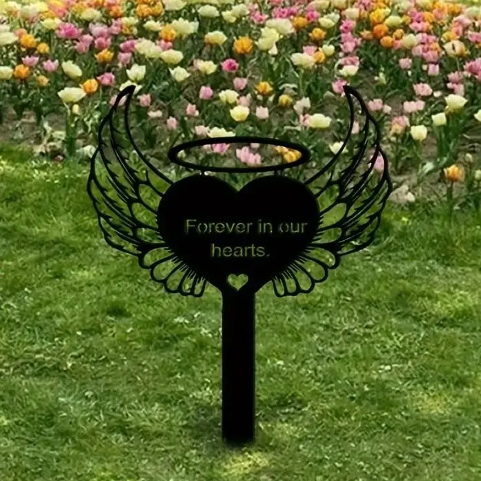 CIFbuy Heart With Angel Wings Memorial Stake, Metal Garden Stake Yard Stake, Metal Memorial Grave Marker, Pet Memorial Gift