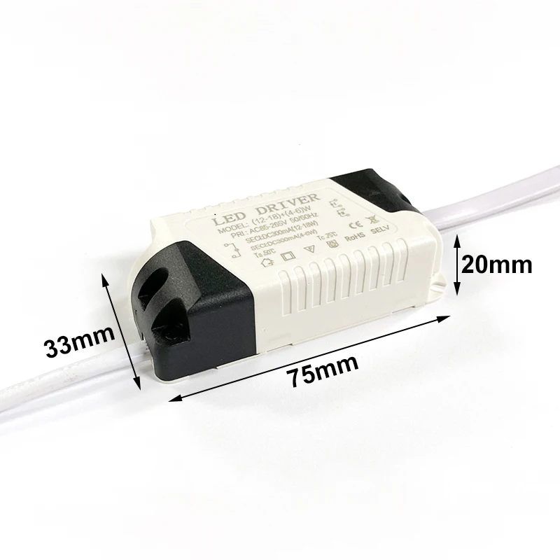 LED Driver 12+4W,18+6W Transfermer for Double Color Ceiling Lights Two Output:DC12-21V,36-62V 300mA 4pin Connetor AC110V-265V