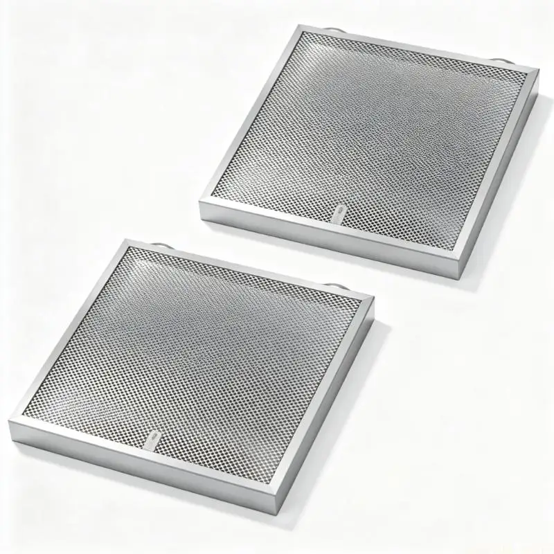 D0AB Tool-Free Hood Filter Replacement, 2 Pack with Aluminum Media, Tension Springs and Pull Tabs for Routine Kitchen Hood