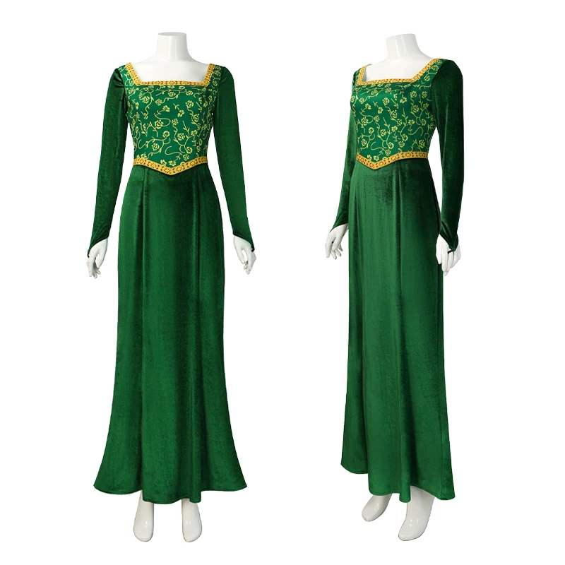 Movie Shrek Cosplay Costume Princess Fiona Green Dress Wig Carnival Fantasy Party Suit Roleplay Halloween Costumes for Women