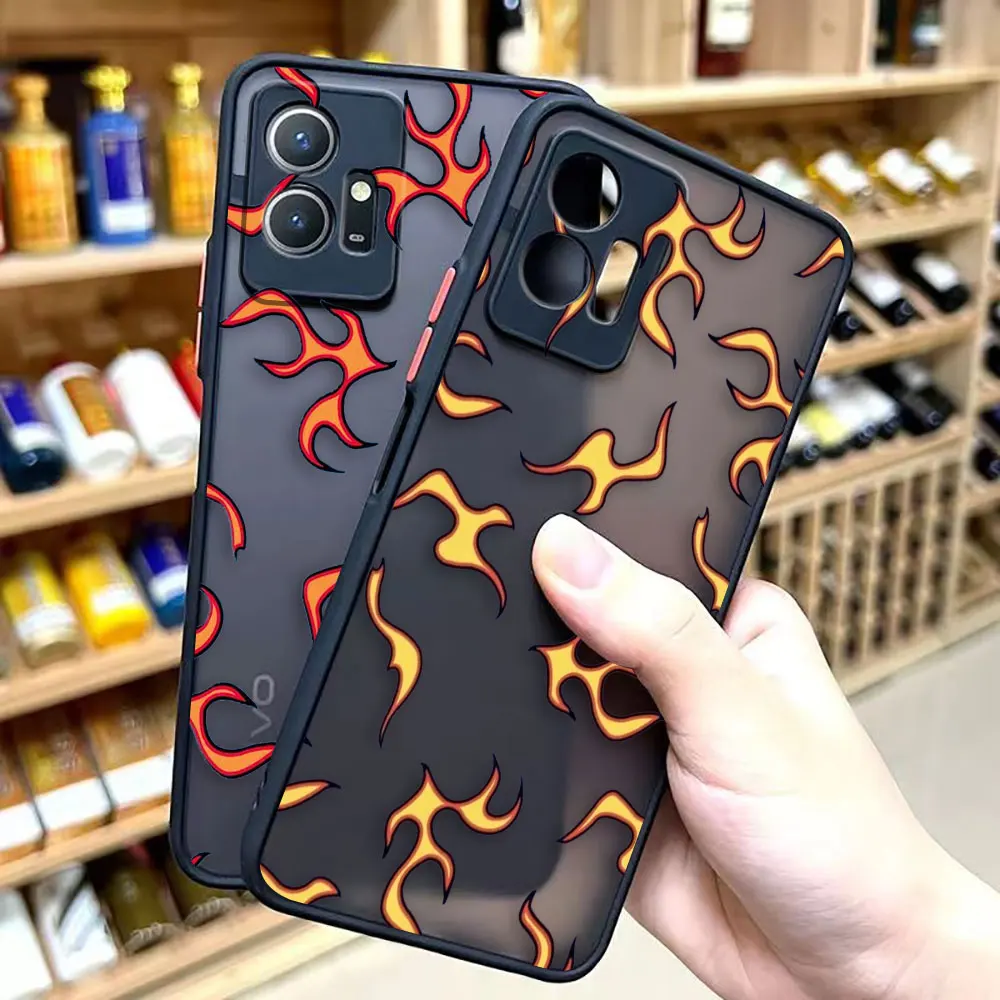 Matte Case for VIVO Y93 Y91C Y91 Y85 Y77 Y76 Y75 Y73 Y72 Y71 Y53 Y52S Y50 Y35 Y22 Y21 4G 5G Case Matte Flames Pink Fire Print