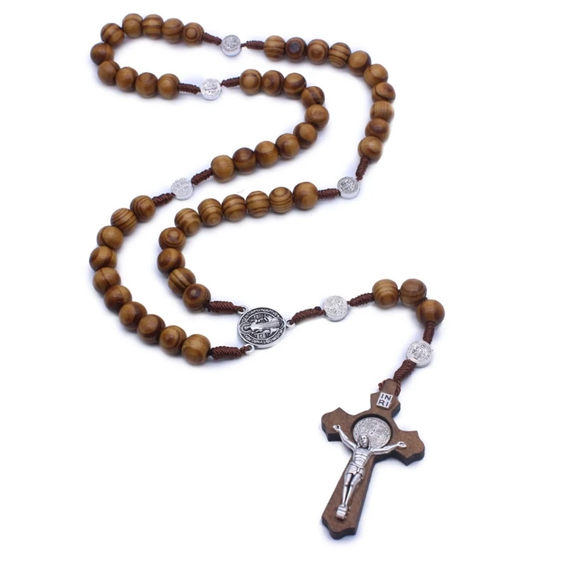 Handmade Rosary Necklaces Catholic Pendant Necklaces Christian Religious Prayer Gift for Men Women Jewelry