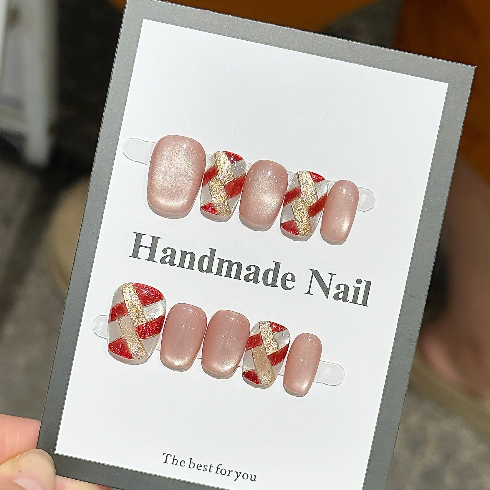 10 szt. Zimowe Kwadratowe Ręcznie Robione Paznokcie Naklejane Niebieskie Kocie Oko Sztuczne Paznokcie Do Noszenia Paznokcie Naklejane z Kwiatami 3D Sztuczne Paznokcie Накладные Ногти