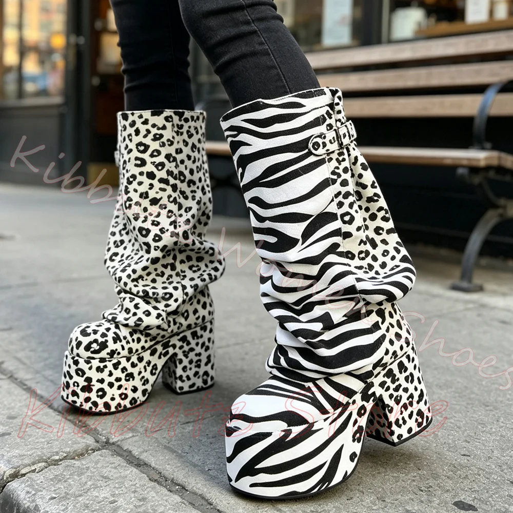 Animal Print Platform Boot Kne - Vintage Fashion Boots ulasan dan harga