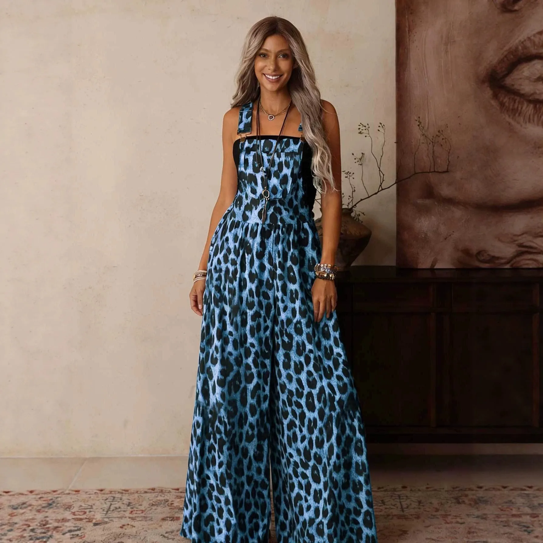 Adjustable Straps Casual Romper Full Length Japanese Korean Casual with Sleeveless Mid Waist High Stretch Ethnic Women Jumpsuit