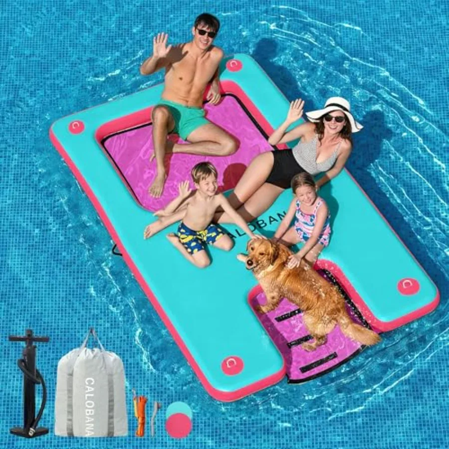 

Inflatable Floating Dock with Boat Ramp, Lake Floats with Mesh, Tanning Pool Lounger Water Hammock for Family Party Pool Sea Ri