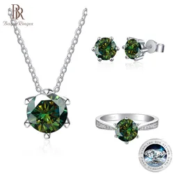 BagueRingen 1ct Moissanite Jewelry Set 925 Sterling Silver Ring Earrings Necklace 3 Piece Set Luxury Fine Jewelry Wedding Party
