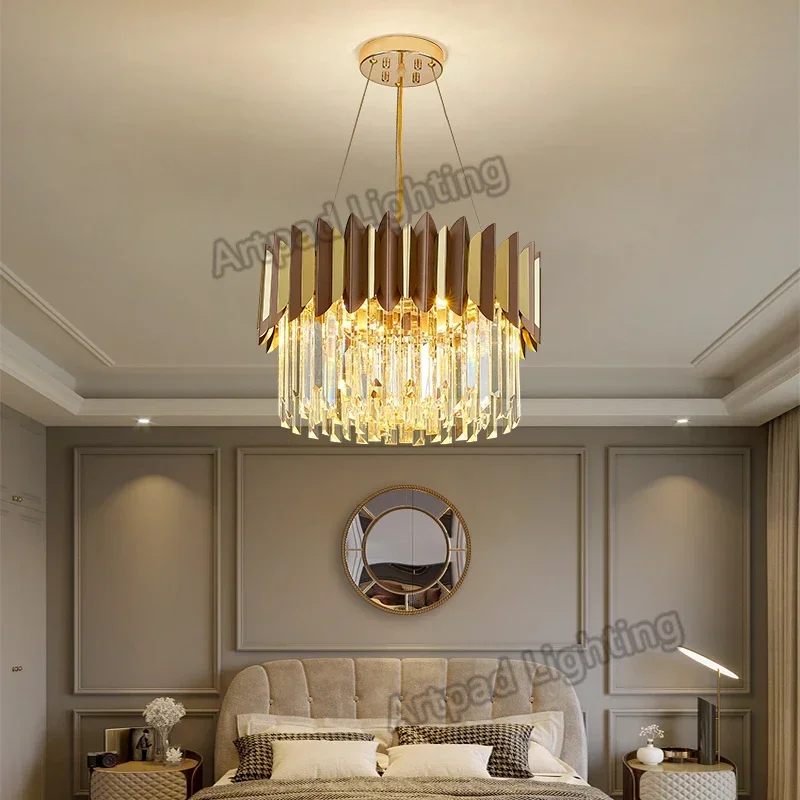 Modern Luxury Gold Crystal Chandelier Lighting Led Ceiling Pendant Light Fixture Living Room Hotel Hall Art Decor Hanging Lamp