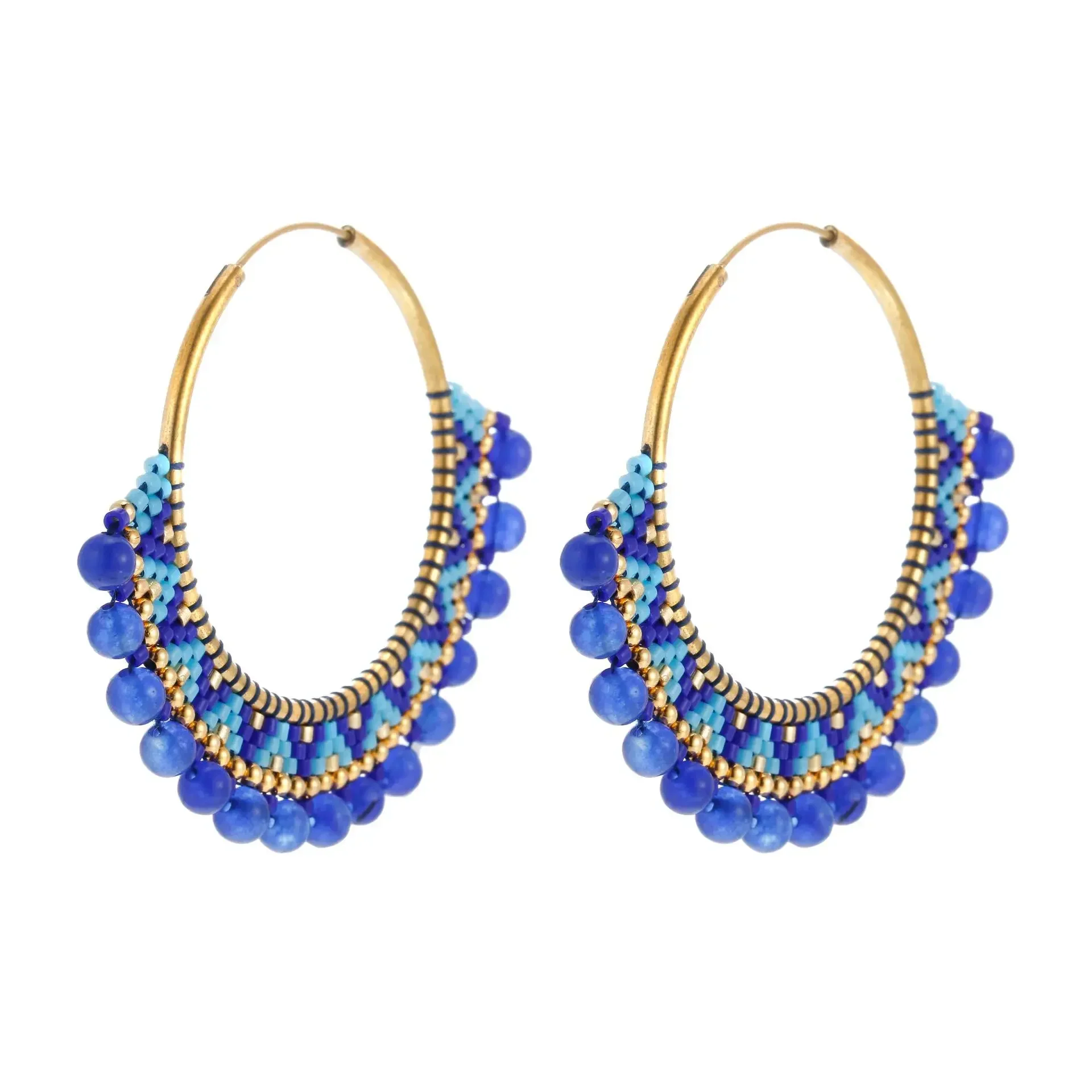 Rice Bead Earrings  Hand knitting  Beaded  Wind around  Big circle  Exaggeration Rice pearl Bohemia alloy ma\'am Tassel Earrings
