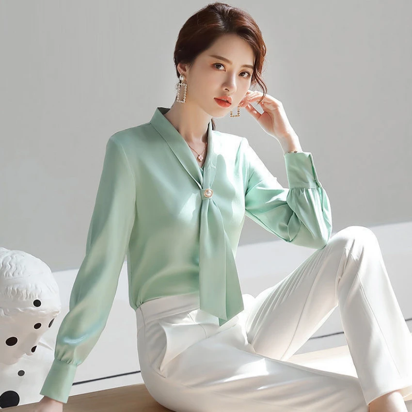 Chiffon White Shirt Women\'s 2023 Spring and Autumn New Korean Style Fashionable Western-style Long-sleeved Professional Shirt