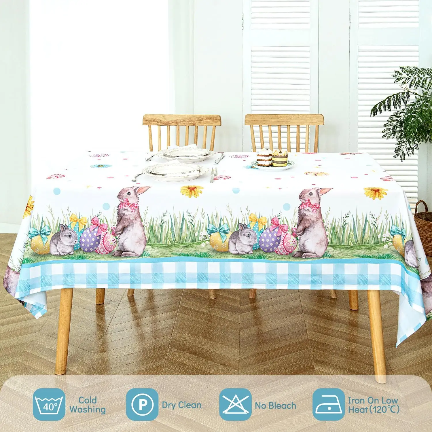 Easter Rabbit Eggs Rectangle Waterproof Tablecloth Holiday Party Decor Washable Kitchen Dining Tablecloth Easter Decorations