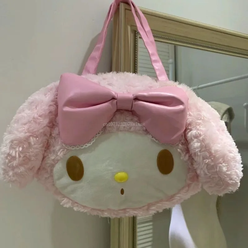 2024 Sanrio My Melody Tote Bag Sweet Kawaii Girl Сумка на плечо Мультяшный милый плюшевый студенческий рюкзак Розовая сумка большой вместимости