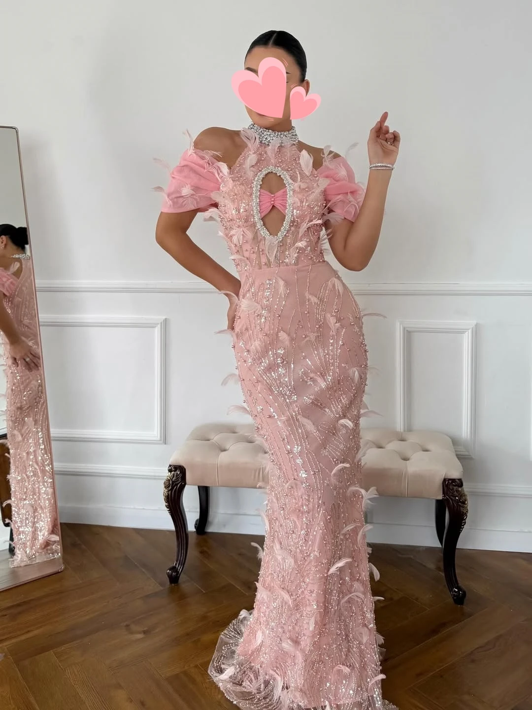 

Oisslec Prom Dress Elegant Vintage Sweet Pink Mermaid Feathers Beads Customized Formal Occasion Prom Dress Evening Party Gowns