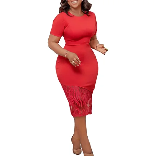 Imagen 2 del producto Dashiki-Vestidos africanos de manga corta para mujer, traje Sexy de encaje con cuello redondo, informal, a la moda, 2023