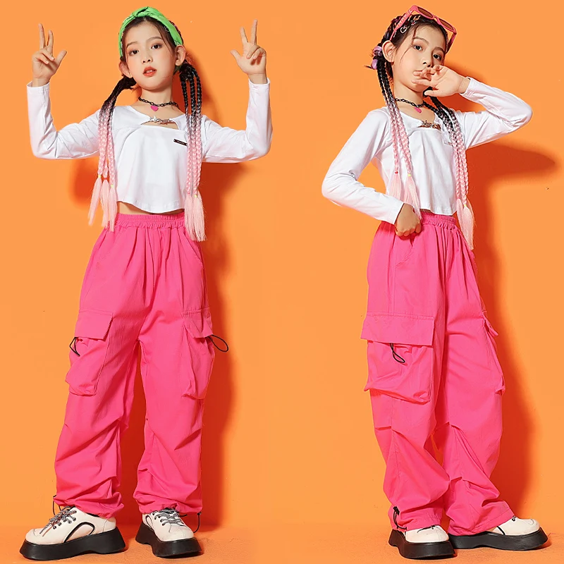 Kpop – vêtements de danse Jazz pour filles, haut court, pantalon Cargo ample, Costume de spectacle Hip Hop pour enfants, tenue de scène BL10059