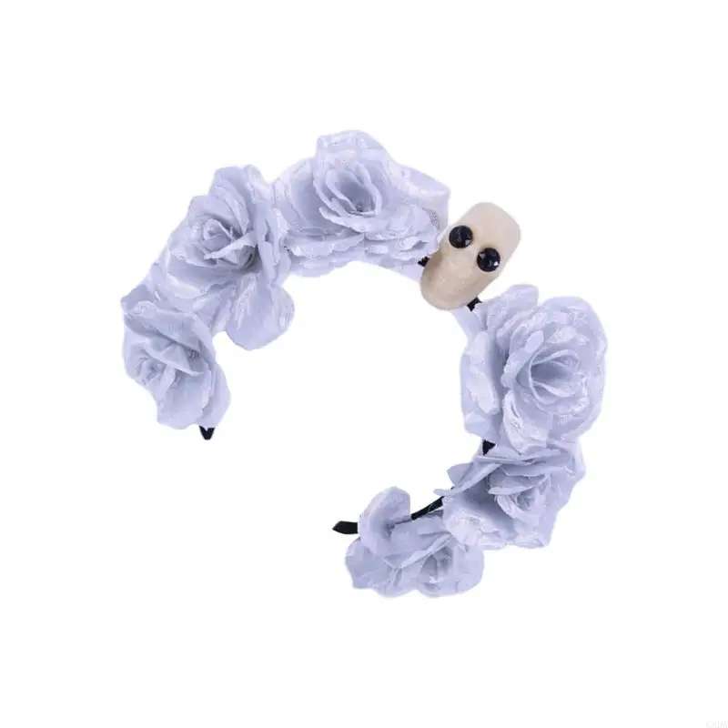 

Black Gothic Flower Skull Hairband For Adults Kids Cosplay Events 6XDA