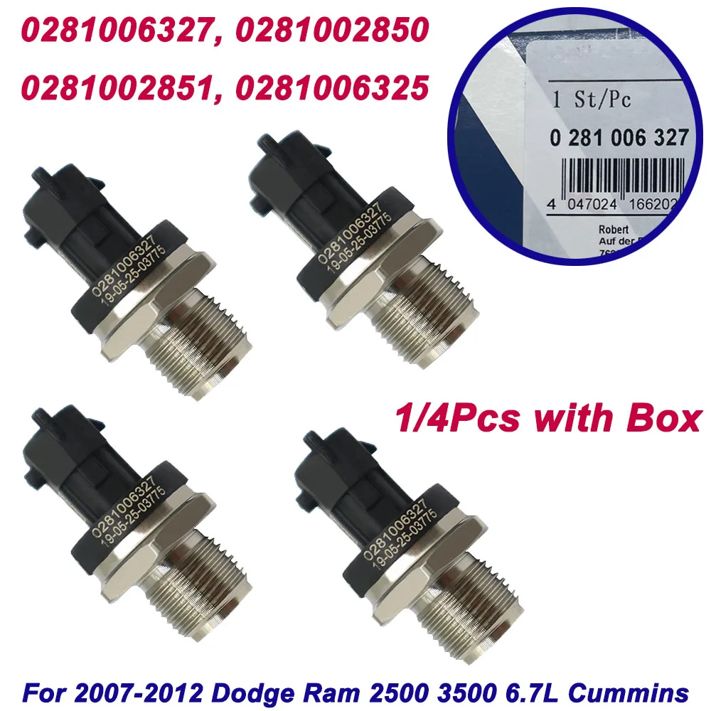 In Stock 1/4Pcs 0281006327 Fuel Rail Pressure Sensor 0281006112 028102850 0281002937 For Cumminss Dodgee R-AM 2500 3500