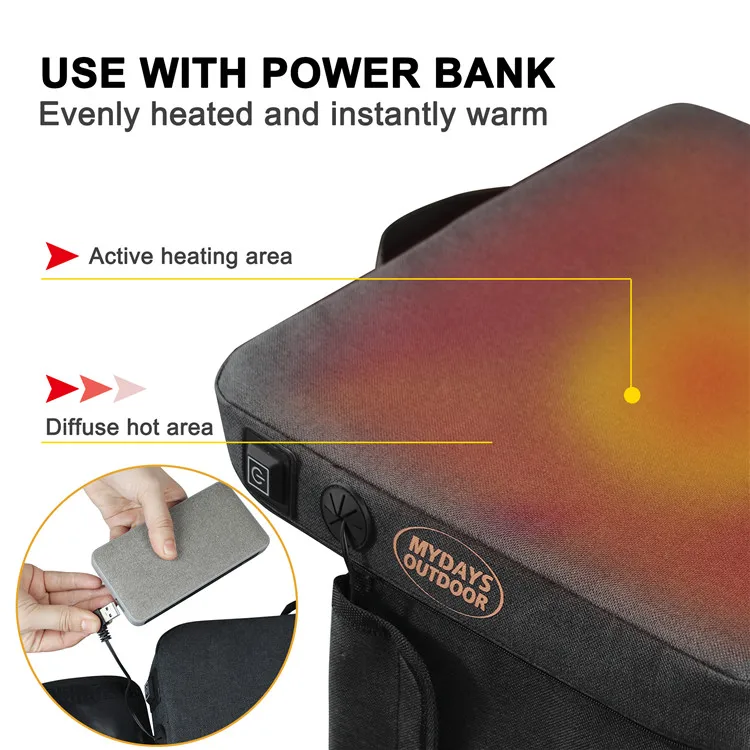 Portable Waterproof USB Outdoor Heated Seat Cushion Pad Mat for Camping Fishing Hunting Use
