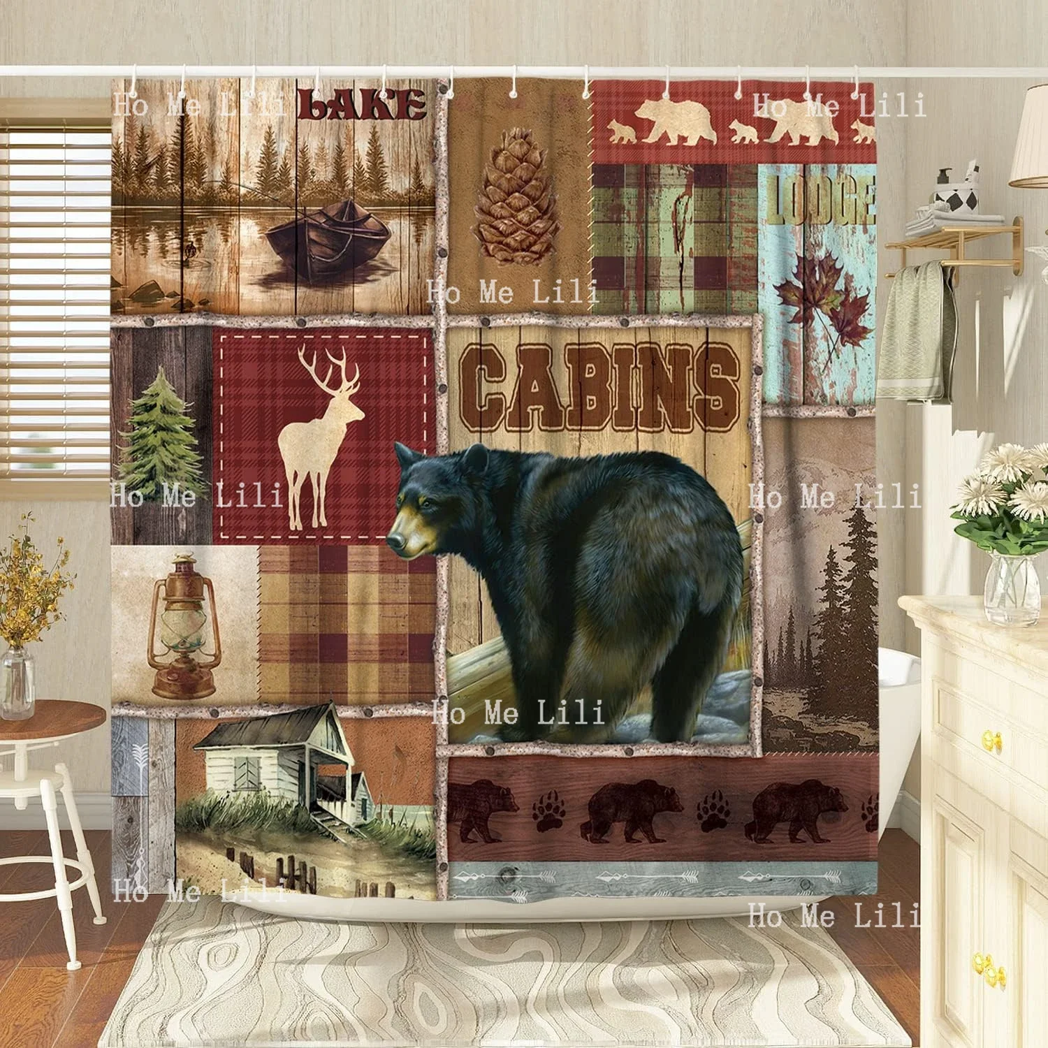 Cabin Bear Rustic Country Wildlife Shower Curtain Decoration