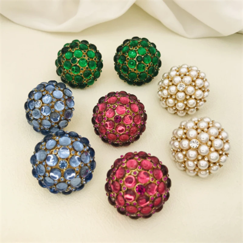 Oscar European and American Fashion Trends Sweet and Fresh Shiny Rhinestone Round Pearl Glazed Inlaid Niche Ear Clips