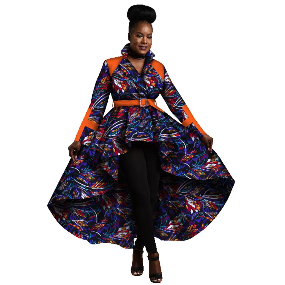 Africa Clothes Trench Coat for Women Ankara Fashion Printed Asymmetry Outfit African Top Dashiki Office Outwear Plus Size WY1266 image 5